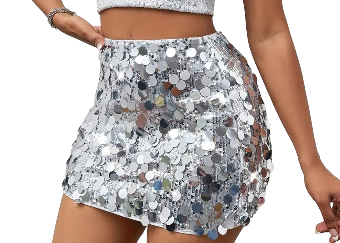 Baddies Bodycon Shimmering Mini Skirt, Sexy High Waist For Party & Club.