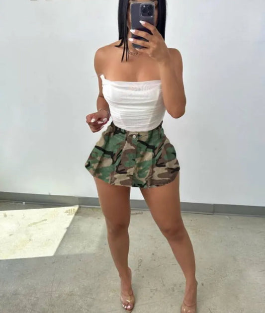 Baddie’s Camo Print Pleated Mini Skirt High Waist Zipper Y2K Street Mini Jean Skirts